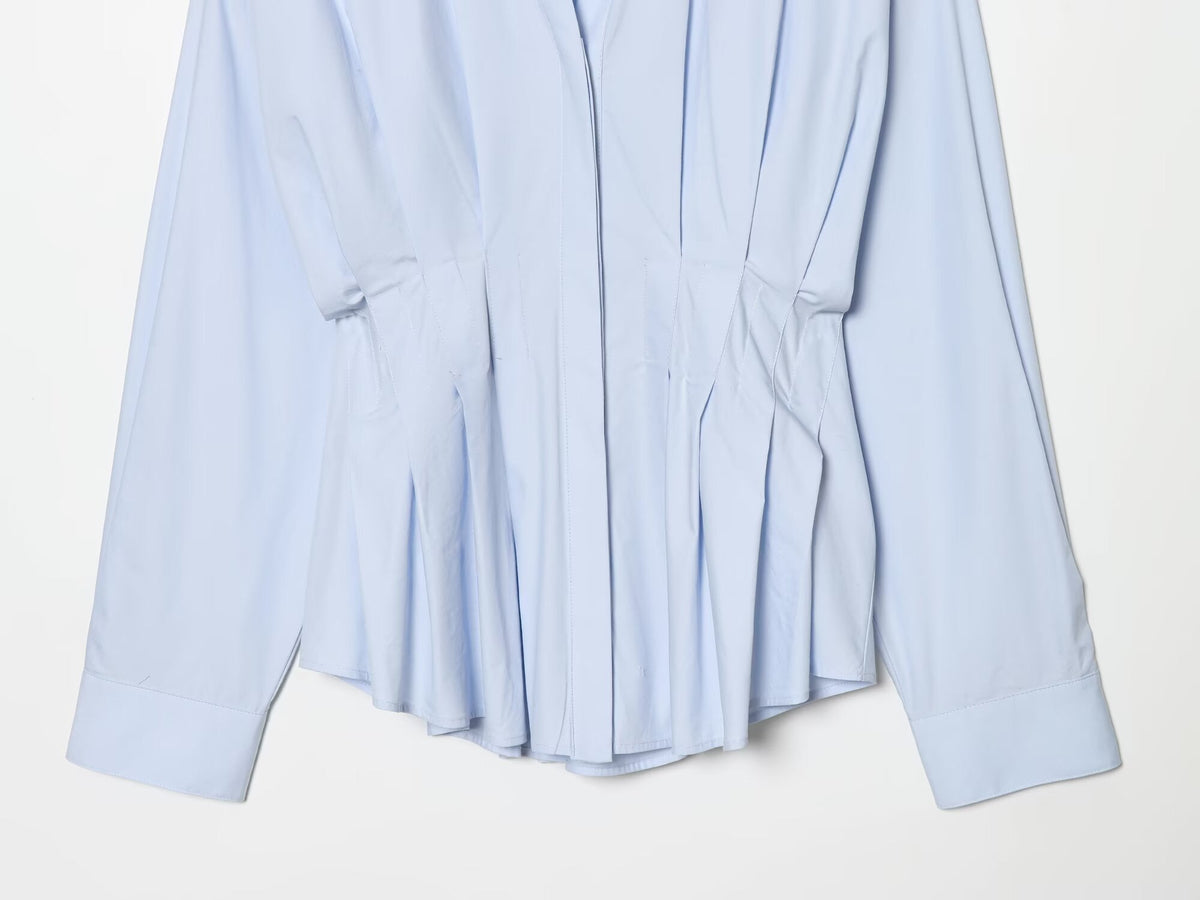 Women's pleated decorative casual poplin shirt