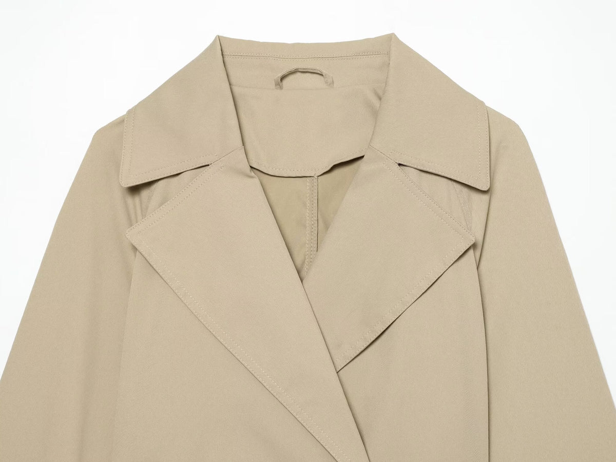 Women's With Belt Short Double breasted Windbreaker Coat