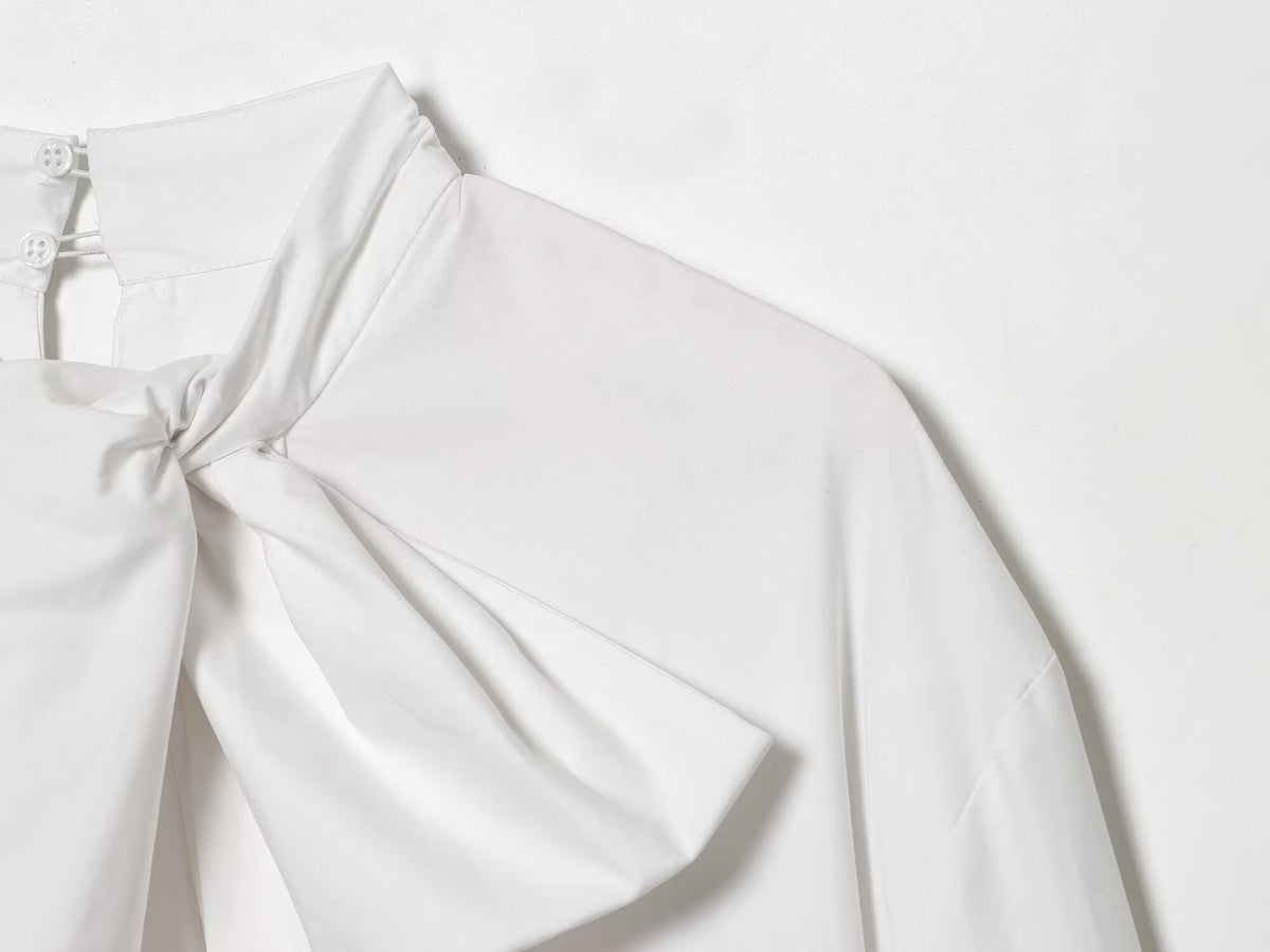 Women's 2026 loose bow decoration poplin shirt