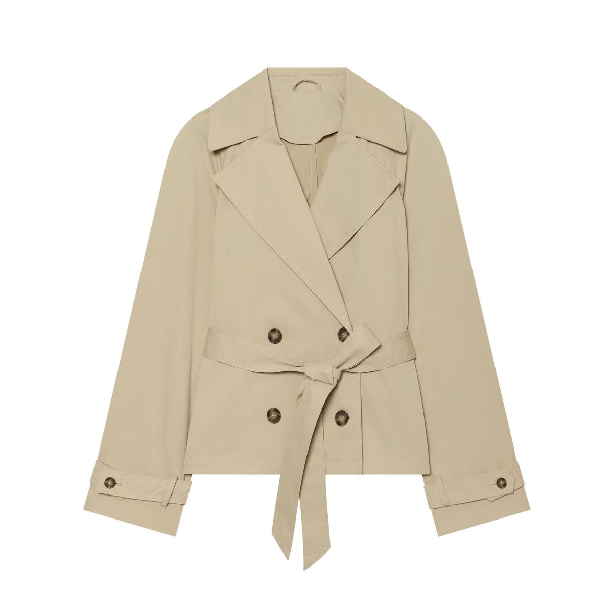 Women's With Belt Short Double breasted Windbreaker Coat