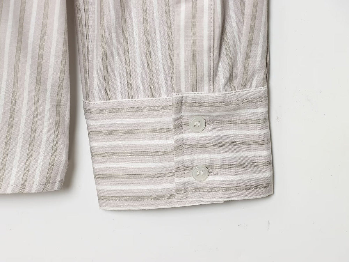 Women's Casual Lapel Striped Poplin Shirt