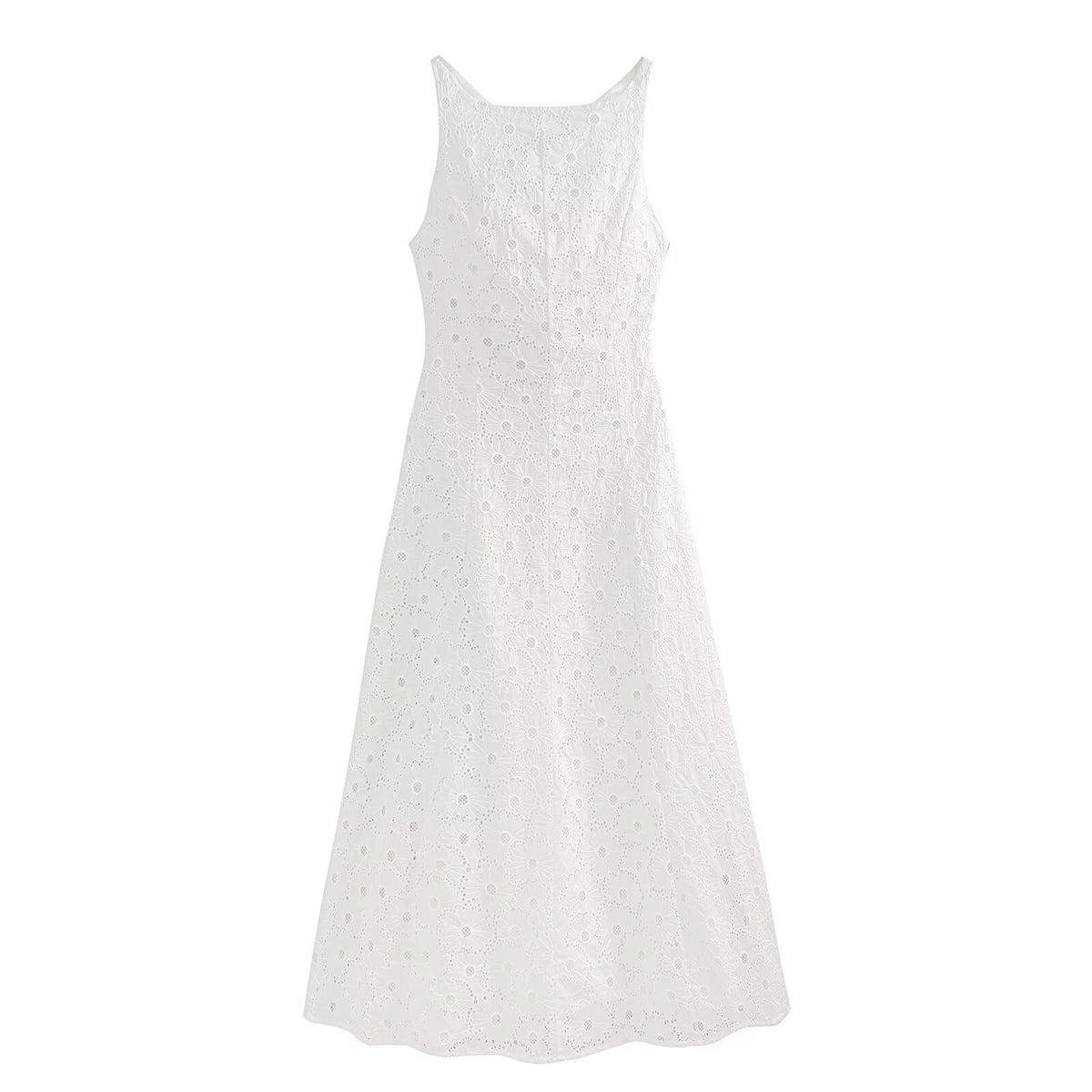 Women's hollow embroidery sleeveless MIDI dress
