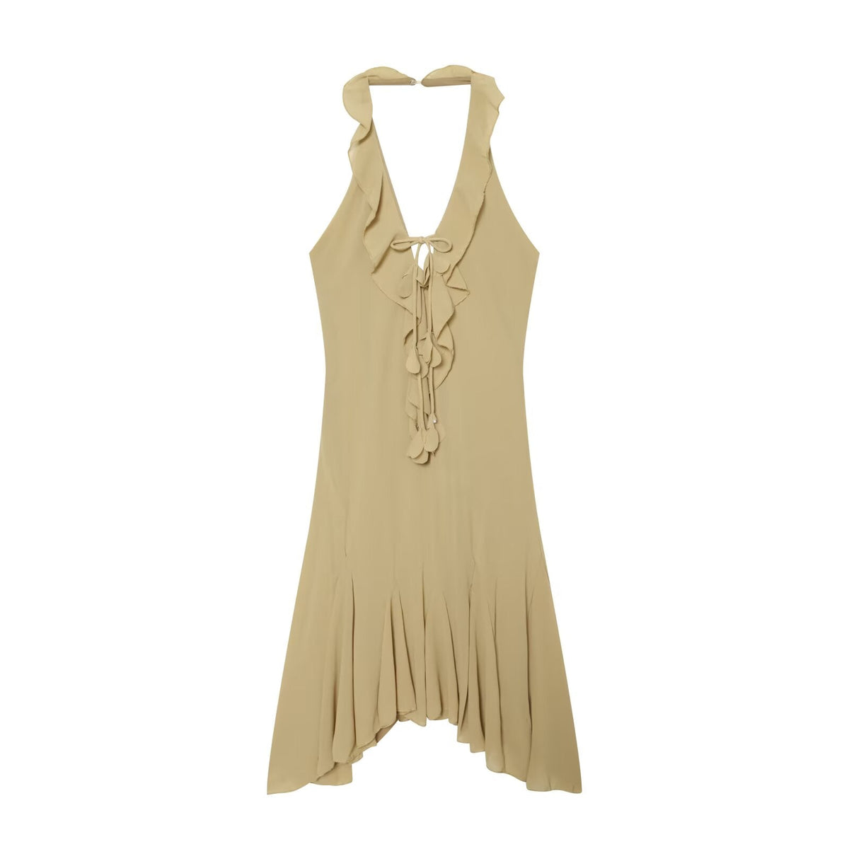 Women's asymmetrical hem hanging neck dress